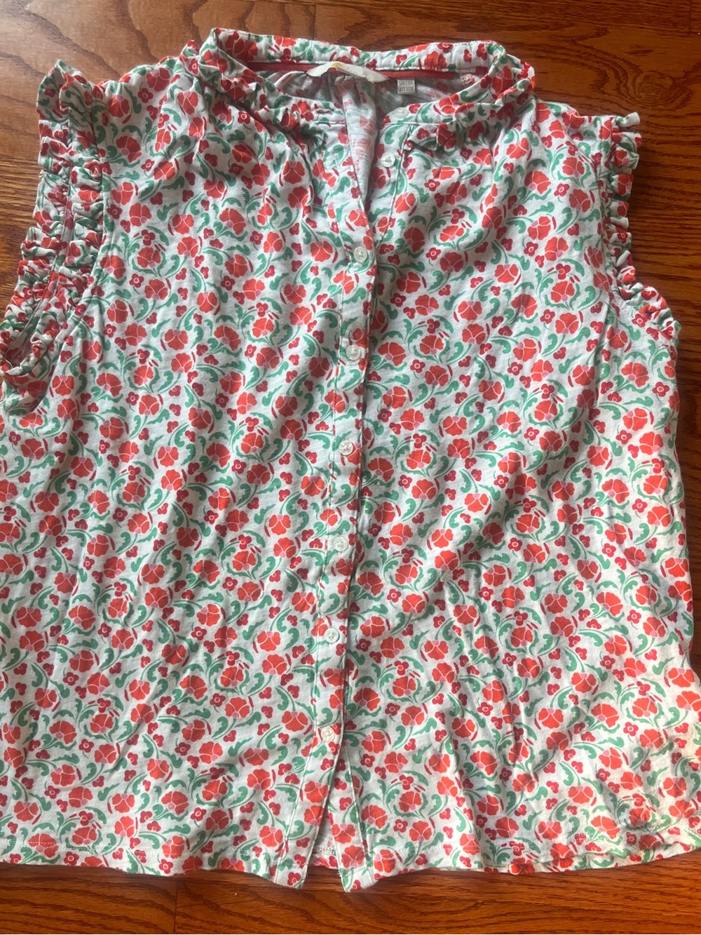 Boden Sleeveless Floral Button-Front Blouse with Ruffle Trim